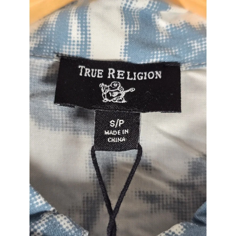 True Religion Men Palm Tree Camp Collar‎ Short Sleeve Button Up Shirt Size Small